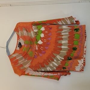 Multiples Top Multi Color Mid Sleeve  Size Medium